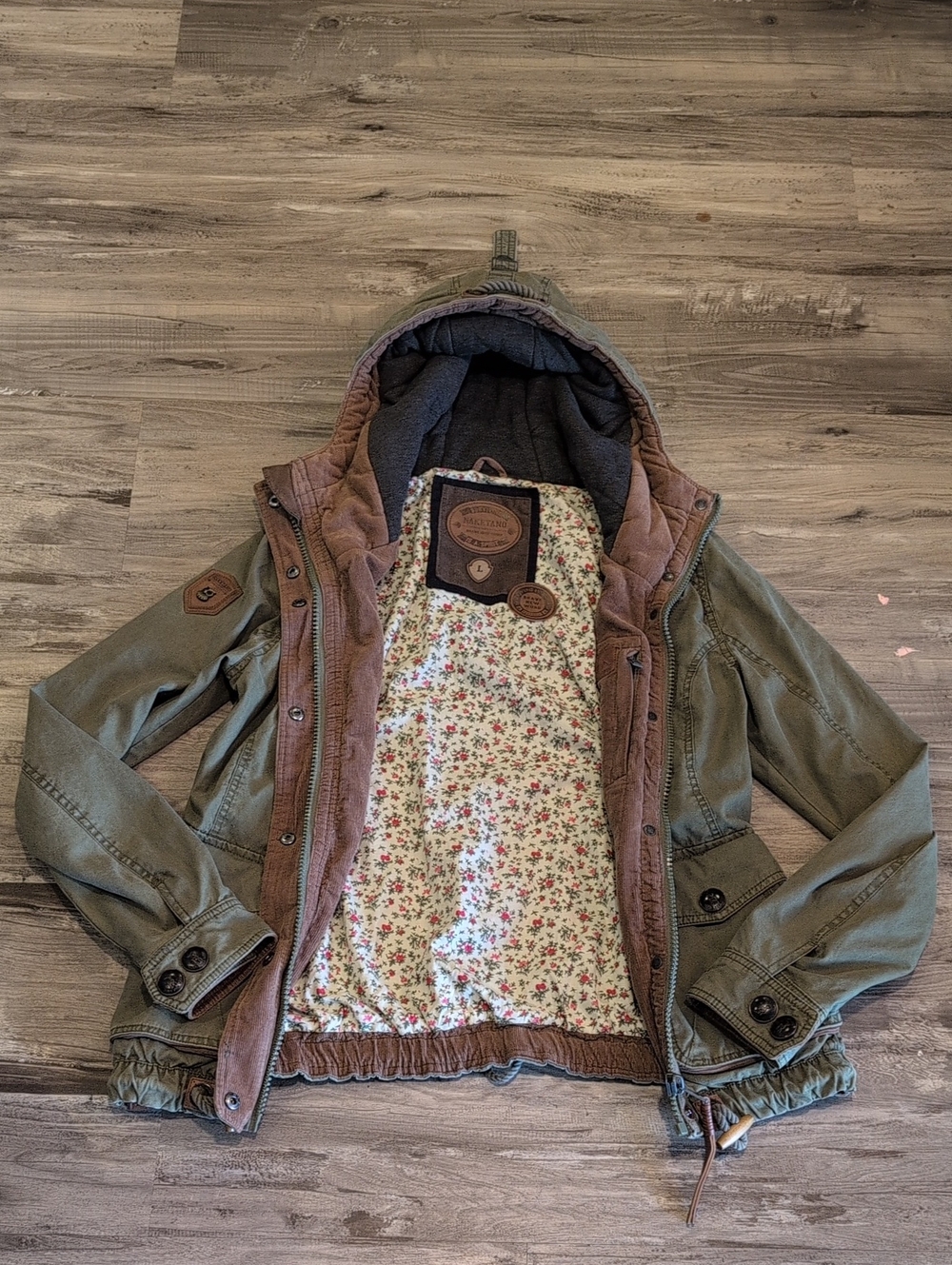 Naketano Olive Green and Brown Hooded Jacket